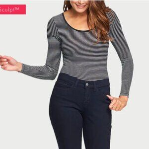 Yummie Body Shaping Long Sleeve Cotton Bodysuit, Navy Blue, Size Small/Medium